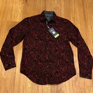 Society of Threads Men's Regular-Fit Non-Iron Performance Stretch Paisley Red S